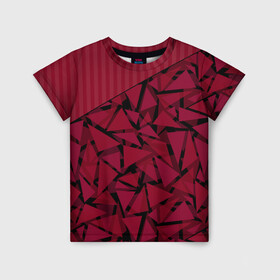 Детская футболка 3D с принтом Красный комбинированный узор  в Тюмени, 100% гипоаллергенный полиэфир | прямой крой, круглый вырез горловины, длина до линии бедер, чуть спущенное плечо, ткань немного тянется | абстрактный | в полоску | геометрический | красный | полосатый | современный