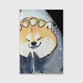 Обложка для паспорта матовая кожа с принтом Акуло-пёс в Тюмени, натуральная матовая кожа | размер 19,3 х 13,7 см; прозрачные пластиковые крепления | акита ину | акула | арт | костюм | пёс | рисунок | рыжая собака | рыжий пёс | сиба ину | собака
