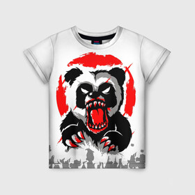 Детская футболка 3D с принтом Злая Кровавая Панда в Тюмени, 100% гипоаллергенный полиэфир | прямой крой, круглый вырез горловины, длина до линии бедер, чуть спущенное плечо, ткань немного тянется | Тематика изображения на принте: animal | beast | blood | fire | monster | panda | животные | звери | зубы | кровь | монстр | огонь | панда | хищник