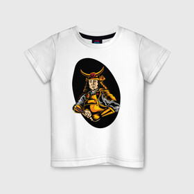 Детская футболка хлопок с принтом Самурай в Тюмени, 100% хлопок | круглый вырез горловины, полуприлегающий силуэт, длина до линии бедер | Тематика изображения на принте: samurai | буси | воин | воин в доспехах | самурай | философия | япония