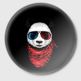 Значок с принтом Панда Хипстер в Очках в Тюмени,  металл | круглая форма, металлическая застежка в виде булавки | animal | funny | panda | животные | звери | милые | очки | панда | прикол | хипстер