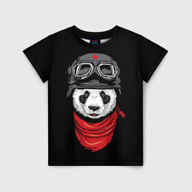 Детская футболка 3D с принтом Панда Танкист  в Тюмени, 100% гипоаллергенный полиэфир | прямой крой, круглый вырез горловины, длина до линии бедер, чуть спущенное плечо, ткань немного тянется | animal | funny | panda | военный | животные | звери | милые | очки | панда | прикол | хипстер