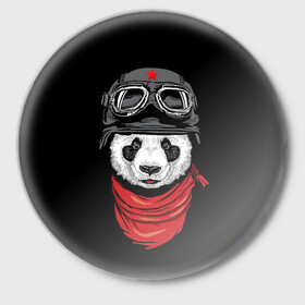 Значок с принтом Панда Танкист  в Тюмени,  металл | круглая форма, металлическая застежка в виде булавки | animal | funny | panda | военный | животные | звери | милые | очки | панда | прикол | хипстер