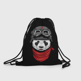 Рюкзак-мешок 3D с принтом Панда Танкист  в Тюмени, 100% полиэстер | плотность ткани — 200 г/м2, размер — 35 х 45 см; лямки — толстые шнурки, застежка на шнуровке, без карманов и подкладки | animal | funny | panda | военный | животные | звери | милые | очки | панда | прикол | хипстер