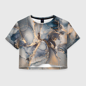 Женская футболка Crop-top 3D с принтом Fluid art ink mix в Тюмени, 100% полиэстер | круглая горловина, длина футболки до линии талии, рукава с отворотами | fluid art | абстракция | линии | смешение красок | чернила