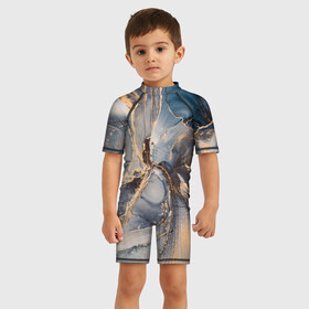 Детский купальный костюм 3D с принтом Fluid art ink mix в Тюмени, Полиэстер 85%, Спандекс 15% | застежка на молнии на спине | fluid art | абстракция | линии | смешение красок | чернила