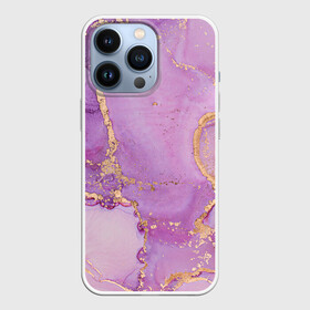 Чехол для iPhone 13 Pro с принтом Сиреневые разводы краски в Тюмени,  |  | Тематика изображения на принте: абстракция | блестки | градиент | золото | разводы краски