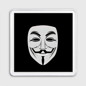 Магнит 55*55 с принтом Guy Fawkes в Тюмени, Пластик | Размер: 65*65 мм; Размер печати: 55*55 мм | белый | бородка | гай фокс | лицо | маска | усы | черный