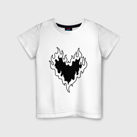 Детская футболка хлопок с принтом СЕРДЦЕ В ОГНЕ / HEART ON FIRE в Тюмени, 100% хлопок | круглый вырез горловины, полуприлегающий силуэт, длина до линии бедер | love. | tattoo | любовь | минимализм | огонь | партак | сердце | сердце в огне | тату | чёрно белое