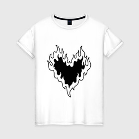 Женская футболка хлопок с принтом СЕРДЦЕ В ОГНЕ / HEART ON FIRE в Тюмени, 100% хлопок | прямой крой, круглый вырез горловины, длина до линии бедер, слегка спущенное плечо | love. | tattoo | любовь | минимализм | огонь | партак | сердце | сердце в огне | тату | чёрно белое