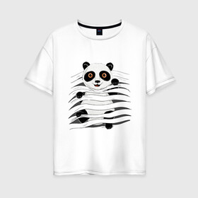 Женская футболка хлопок Oversize с принтом МАЛЫШ ПАНДА в Тюмени, 100% хлопок | свободный крой, круглый ворот, спущенный рукав, длина до линии бедер
 | baby | bear | china | honey | little | panda | sweet | texture | иллюзия | китай | малыш | медведь | милый | мишка | няшка | панда | текстуры