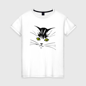 Женская футболка хлопок с принтом Кошечка в Тюмени, 100% хлопок | прямой крой, круглый вырез горловины, длина до линии бедер, слегка спущенное плечо | animal | cat | cute | kitty | meow | друг | животные | киска | кися | китти | кот | котенок | котик | котэ | кошечка | кошка | мур | мяу | питомец