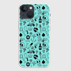 Чехол для iPhone 13 mini с принтом SkullS в Тюмени,  |  | grunge | skull | skulls | бомба | бутылка | гранж | королева | корона | ножи | пика | подкова | царь | череп | черепа