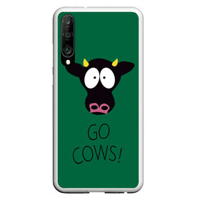 Чехол для Honor P30 с принтом Go Cows в Тюмени, Силикон | Область печати: задняя сторона чехла, без боковых панелей | Тематика изображения на принте: cow | south park | sport | коровы | мульт | мультфильм | спорт | южный парк