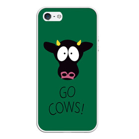 Чехол для iPhone 5/5S матовый с принтом Go Cows в Тюмени, Силикон | Область печати: задняя сторона чехла, без боковых панелей | Тематика изображения на принте: cow | south park | sport | коровы | мульт | мультфильм | спорт | южный парк