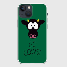 Чехол для iPhone 13 mini с принтом Go Cows в Тюмени,  |  | Тематика изображения на принте: cow | south park | sport | коровы | мульт | мультфильм | спорт | южный парк