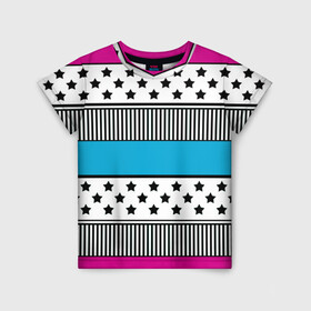 Детская футболка 3D с принтом Молодежный современный узор в Тюмени, 100% гипоаллергенный полиэфир | прямой крой, круглый вырез горловины, длина до линии бедер, чуть спущенное плечо, ткань немного тянется | звезды | модный | полосатый пэчворк | полосатый узор | популярный | пэчворк | розовый | черный