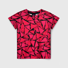 Детская футболка 3D с принтом Красно-черный полигональный в Тюмени, 100% гипоаллергенный полиэфир | прямой крой, круглый вырез горловины, длина до линии бедер, чуть спущенное плечо, ткань немного тянется | абстрактный | алый | геометрический | детский | красный | молодежный | современный | текстура | треугольники | узор
