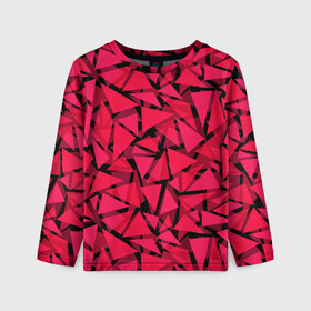 Детский лонгслив 3D с принтом Красно-черный полигональный в Тюмени, 100% полиэстер | длинные рукава, круглый вырез горловины, полуприлегающий силуэт
 | абстрактный | алый | геометрический | детский | красный | молодежный | современный | текстура | треугольники | узор