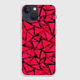 Чехол для iPhone 13 mini с принтом Красно черный полигональный в Тюмени,  |  | абстрактный | алый | геометрический | детский | красный | молодежный | современный | текстура | треугольники | узор