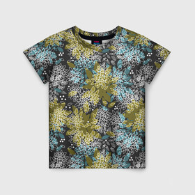 Детская футболка 3D с принтом Черно оливковый цветочный  в Тюмени, 100% гипоаллергенный полиэфир | прямой крой, круглый вырез горловины, длина до линии бедер, чуть спущенное плечо, ткань немного тянется | абстрактный | детский | молодежный | популярный | современный | текстура | узор | цветочный