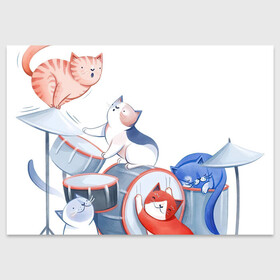 Поздравительная открытка с принтом Кошачья группа в Тюмени, 100% бумага | плотность бумаги 280 г/м2, матовая, на обратной стороне линовка и место для марки
 | арт | барабаны | группа | кот | котик | кошачья группа | кошачья стая | кошка | музыка | музыкальная группа | музыканты | рисунок
