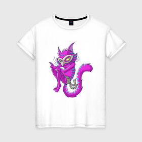 Женская футболка хлопок с принтом Pink Cat в Тюмени, 100% хлопок | прямой крой, круглый вырез горловины, длина до линии бедер, слегка спущенное плечо | animal | cat | cute | kitty | meow | друг | животные | киска | кися | китти | кот | котенок | котик | котэ | кошечка | кошка | мур | мяу | питомец