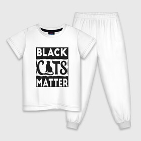 Детская пижама хлопок с принтом Black Cats Matter в Тюмени, 100% хлопок |  брюки и футболка прямого кроя, без карманов, на брюках мягкая резинка на поясе и по низу штанин
 | animal | cat | cute | kitty | meow | друг | животные | киска | кися | китти | кот | котенок | котик | котэ | кошечка | кошка | мур | мяу | питомец
