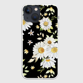 Чехол для iPhone 13 mini с принтом Ромашки на черном фоне в Тюмени,  |  | Тематика изображения на принте: девушкам | девушке | природа | ромахи | ромашки | рошамшка | цветочки | цветы