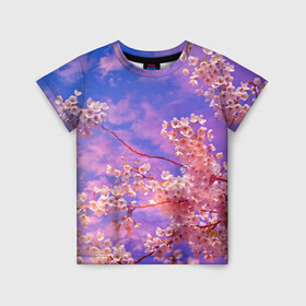 Детская футболка 3D с принтом Сакура в Тюмени, 100% гипоаллергенный полиэфир | прямой крой, круглый вырез горловины, длина до линии бедер, чуть спущенное плечо, ткань немного тянется | весна | дерево | деревья | лепестки | лес | лето | листья | май | на каждый день | небо | облака | осень | поле | розовый цветок | сакура | солнце | тропики | флора | цветок | цветочки | цветы