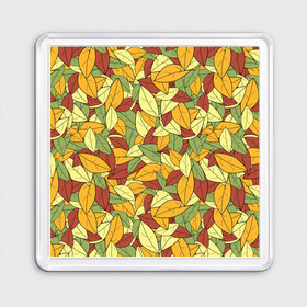 Магнит 55*55 с принтом Яркие осенние листья в Тюмени, Пластик | Размер: 65*65 мм; Размер печати: 55*55 мм | желтые | зеленые | золотая | красные | листья | осенний | осень | яркие