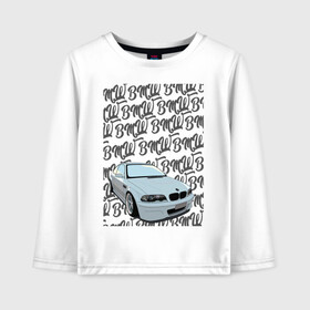 Детский лонгслив хлопок с принтом BMW E46 черные надписи в Тюмени, 100% хлопок | круглый вырез горловины, полуприлегающий силуэт, длина до линии бедер | bmw | e46 | m3 | авто | автомобили | бмв | е46 | м3 | машины