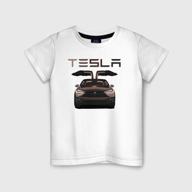 Детская футболка хлопок с принтом TESLA MODEL X в Тюмени, 100% хлопок | круглый вырез горловины, полуприлегающий силуэт, длина до линии бедер | model x | tesla | tesla model x | авто | автомобили | машины | модель х | тесла | тесла модель х