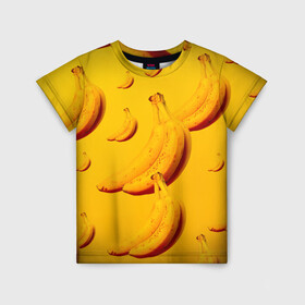 Детская футболка 3D с принтом бананы в Тюмени, 100% гипоаллергенный полиэфир | прямой крой, круглый вырез горловины, длина до линии бедер, чуть спущенное плечо, ткань немного тянется | банановая кожура | бананы | желтый | желтый банан | фрукты