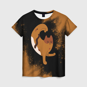 Женская футболка 3D с принтом Кошачья Йога - Взрыв в Тюмени, 100% полиэфир ( синтетическое хлопкоподобное полотно) | прямой крой, круглый вырез горловины, длина до линии бедер | cat | cats | yoga | взрыв | дзен | инь | йога | кот | коты | кошачья | кошка | кошки | краска | намасте | практика | расслабление | хамса | янь