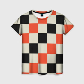 Женская футболка 3D с принтом Образец шахматной доски в Тюмени, 100% полиэфир ( синтетическое хлопкоподобное полотно) | прямой крой, круглый вырез горловины, длина до линии бедер | блоки | вектор | геометрический | графический | модульный | символ | узор | шахматная доска