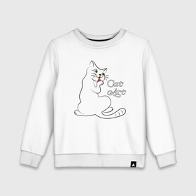 Детский свитшот хлопок с принтом Белая кошка в Тюмени, 100% хлопок | круглый вырез горловины, эластичные манжеты, пояс и воротник | cat | cat art | звери | кот | котенок | котик | кошка