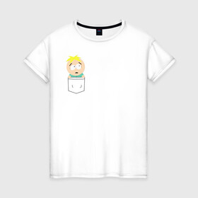 Женская футболка хлопок с принтом Баттерс в кармане в Тюмени, 100% хлопок | прямой крой, круглый вырез горловины, длина до линии бедер, слегка спущенное плечо | batters | south park | баттерс | мульт | мультфильм | южный парк