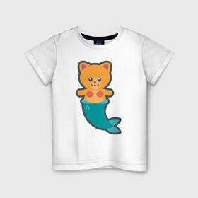 Детская футболка хлопок с принтом Cat Mermaid в Тюмени, 100% хлопок | круглый вырез горловины, полуприлегающий силуэт, длина до линии бедер | animal | cat | cute | fish | kitty | meow | друг | животные | киска | кися | китти | кот | котенок | котик | котэ | кошечка | кошка | мур | мяу | питомец | русалка | русалочка | рыба