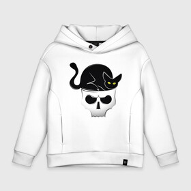 Детское худи Oversize хлопок с принтом Skull Cat в Тюмени, френч-терри — 70% хлопок, 30% полиэстер. Мягкий теплый начес внутри —100% хлопок | боковые карманы, эластичные манжеты и нижняя кромка, капюшон на магнитной кнопке | animal | cat | cute | kitty | meow | друг | животные | киска | кися | китти | кот | котенок | котик | котэ | кошечка | кошка | мур | мяу | питомец | скелет | череп