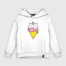 Детское худи Oversize хлопок с принтом Ice Cream Cat в Тюмени, френч-терри — 70% хлопок, 30% полиэстер. Мягкий теплый начес внутри —100% хлопок | боковые карманы, эластичные манжеты и нижняя кромка, капюшон на магнитной кнопке | Тематика изображения на принте: animal | cat | cute | ice cream | kitty | meow | друг | животные | киска | кися | китти | кот | котенок | котик | котэ | кошечка | кошка | мороженое | мур | мяу | питомец