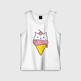 Детская майка хлопок с принтом Ice Cream Cat в Тюмени,  |  | Тематика изображения на принте: animal | cat | cute | ice cream | kitty | meow | друг | животные | киска | кися | китти | кот | котенок | котик | котэ | кошечка | кошка | мороженое | мур | мяу | питомец