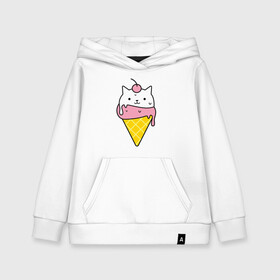 Детская толстовка хлопок с принтом Ice Cream Cat в Тюмени, 100% хлопок | Круглый горловой вырез, эластичные манжеты, пояс, капюшен | Тематика изображения на принте: animal | cat | cute | ice cream | kitty | meow | друг | животные | киска | кися | китти | кот | котенок | котик | котэ | кошечка | кошка | мороженое | мур | мяу | питомец