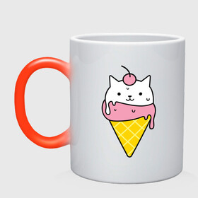Кружка хамелеон с принтом Ice Cream Cat в Тюмени, керамика | меняет цвет при нагревании, емкость 330 мл | animal | cat | cute | ice cream | kitty | meow | друг | животные | киска | кися | китти | кот | котенок | котик | котэ | кошечка | кошка | мороженое | мур | мяу | питомец