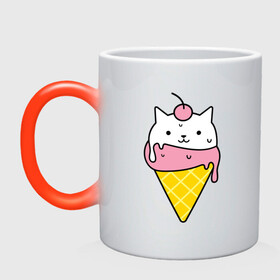 Кружка хамелеон с принтом Ice Cream Cat в Тюмени, керамика | меняет цвет при нагревании, емкость 330 мл | Тематика изображения на принте: animal | cat | cute | ice cream | kitty | meow | друг | животные | киска | кися | китти | кот | котенок | котик | котэ | кошечка | кошка | мороженое | мур | мяу | питомец