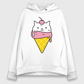 Женское худи Oversize хлопок с принтом Ice Cream Cat в Тюмени, френч-терри — 70% хлопок, 30% полиэстер. Мягкий теплый начес внутри —100% хлопок | боковые карманы, эластичные манжеты и нижняя кромка, капюшон на магнитной кнопке | animal | cat | cute | ice cream | kitty | meow | друг | животные | киска | кися | китти | кот | котенок | котик | котэ | кошечка | кошка | мороженое | мур | мяу | питомец