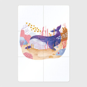 Магнитный плакат 2Х3 с принтом Отдыхающий кит в Тюмени, Полимерный материал с магнитным слоем | 6 деталей размером 9*9 см | арт | звезда | кит | кораллы | море | морская звезда | океан | песок | природа | рисунок | рыба | рыбки | рыбы | синий кит