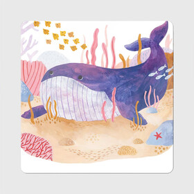 Магнит виниловый Квадрат с принтом Отдыхающий кит в Тюмени, полимерный материал с магнитным слоем | размер 9*9 см, закругленные углы | арт | звезда | кит | кораллы | море | морская звезда | океан | песок | природа | рисунок | рыба | рыбки | рыбы | синий кит