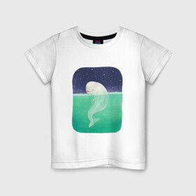 Детская футболка хлопок с принтом Белуха в Тюмени, 100% хлопок | круглый вырез горловины, полуприлегающий силуэт, длина до линии бедер | арт | белуха | звезда | звёзды | море | ночное небо | ночь | океан | природа | рисунок