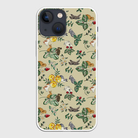 Чехол для iPhone 13 mini с принтом Зайчики с Цветочками в Тюмени,  |  | девушка | зайка | зайка малыш | зайка на мячике | заяц | красивые рисунки | кролик | кролики | ребенок | цветочки | цветы